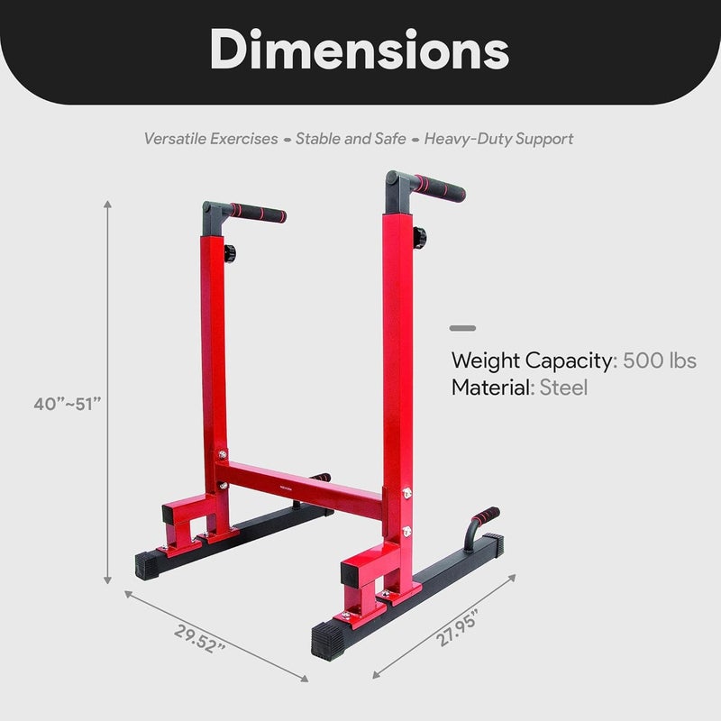 BalanceFrom محطة غمس بإطار فولاذي مع ارتفاع قابل للتعديل، سعة وزن 500 رطل – معدات صالة رياضية منزلية لتمارين الجزء العلوي من الجسم للعضلات ثلاثية الرؤوس، والدفع والسحب، ورفع الساقين، وضغط الصدر - Image 4